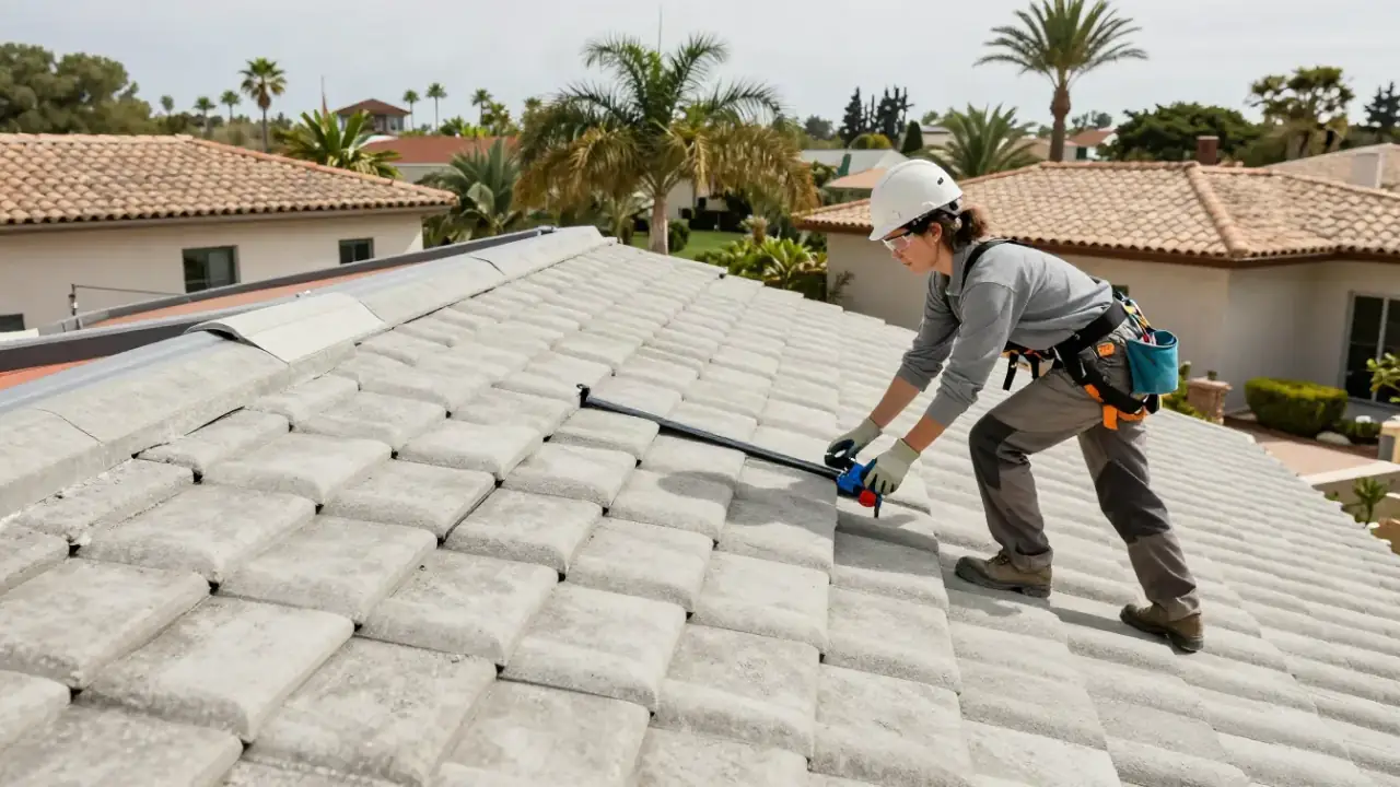 Tile Roof Repair in Delray Beach, Florida: close-up detail of a perfectly installed and clean section of interlocking